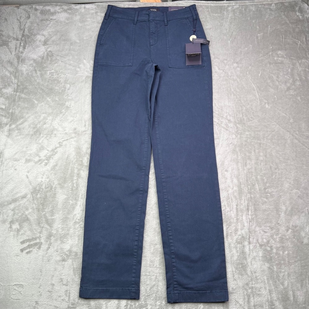 NYDJ Utility Pants Womens 0 Navy Blue Straight Leg Preppy Mid Rise New With Tags